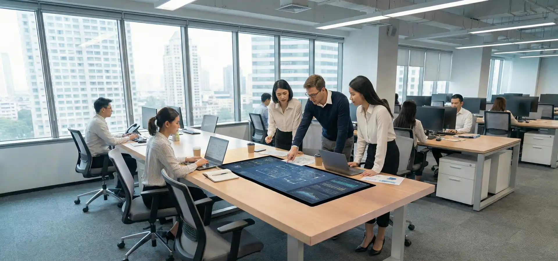 desk with built in touchscreen