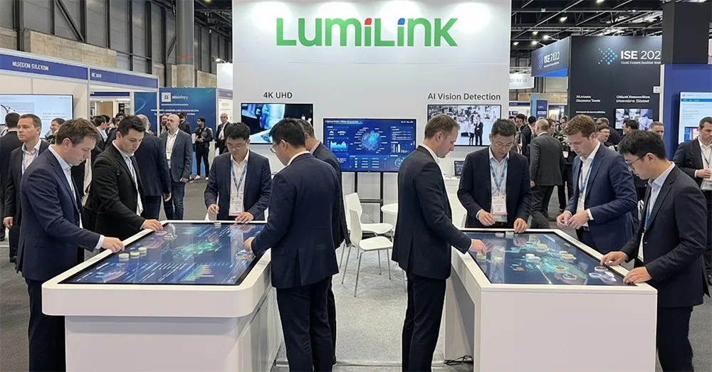 ISE exhibition showcasing waterproof multi-touch tables and interactive displays