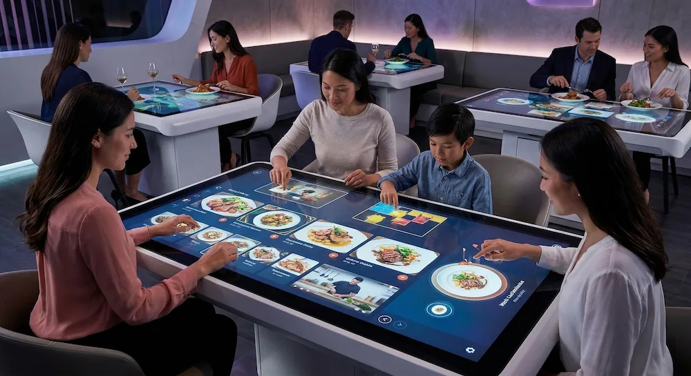 Interactive Smart Table in a futuristic restaurant setting