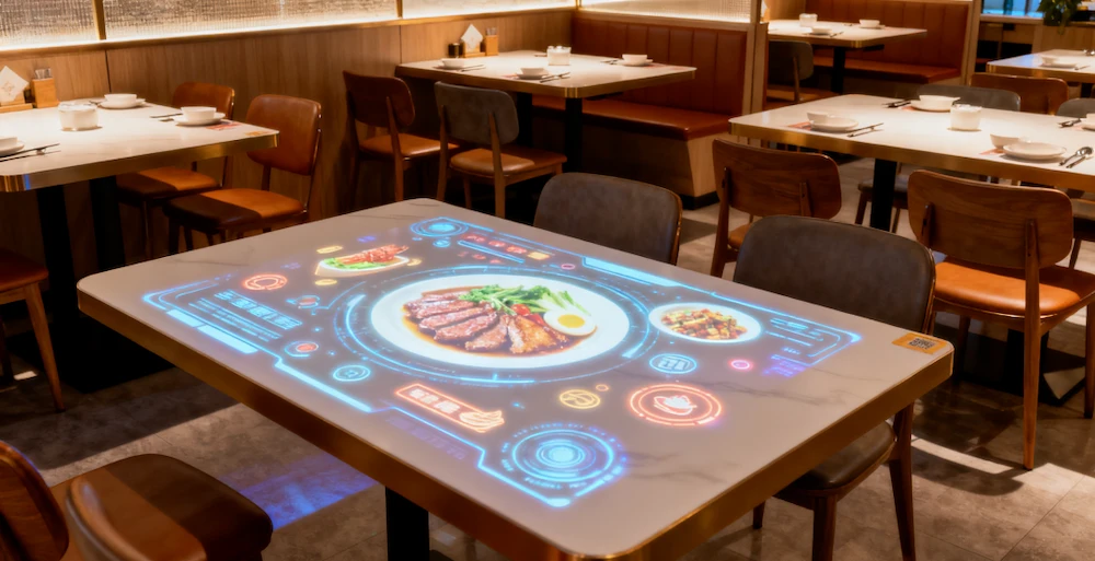 Interactive tabletop projection for games, menu browsing and ordering