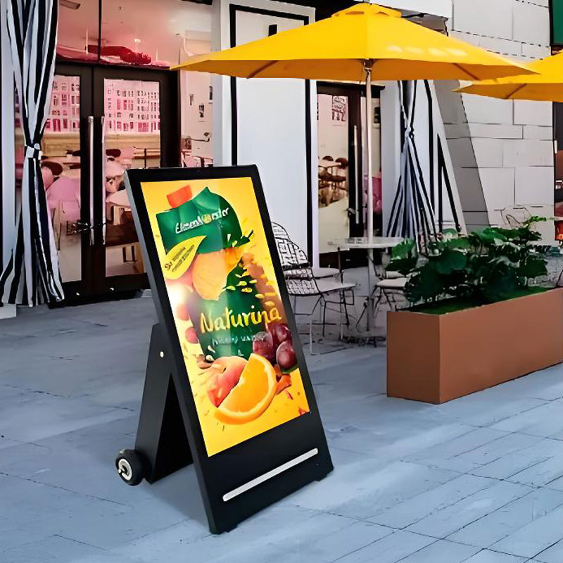 Battery-powered foldable poster display outdoors