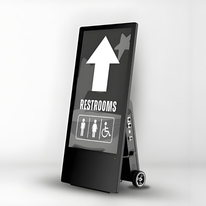 curbside advertising display showing wayfinding directions