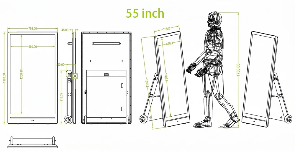55 inch A-frame digital board dimensions