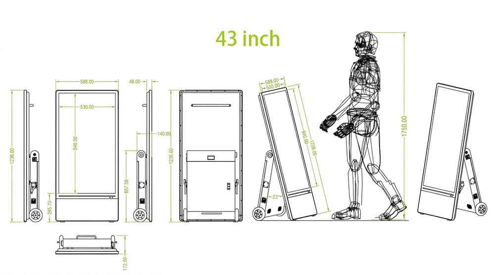 43 inch A-frame digital board dimensions